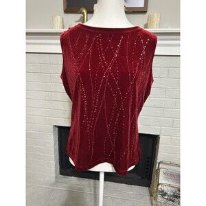Vtg Y2K I.N. Studio Large Cherry Red Velvet Sequined Women's Top Whimisigoth